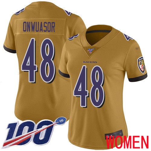 Baltimore Ravens Limited Gold Women Patrick Onwuasor Jersey NFL Football #48 100th Season Inverted Legend->women nfl jersey->Women Jersey